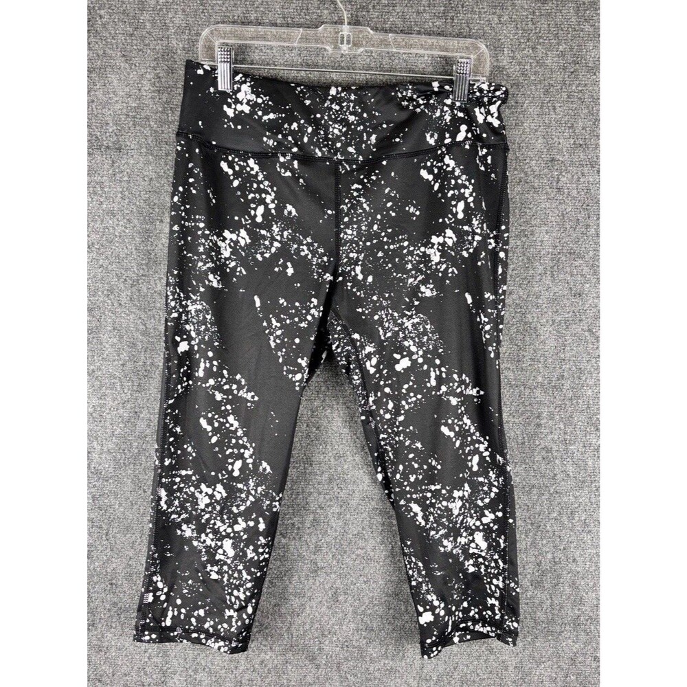 Pro Player Leggings Womens L Black White Splatter Capri Activewear Yoga